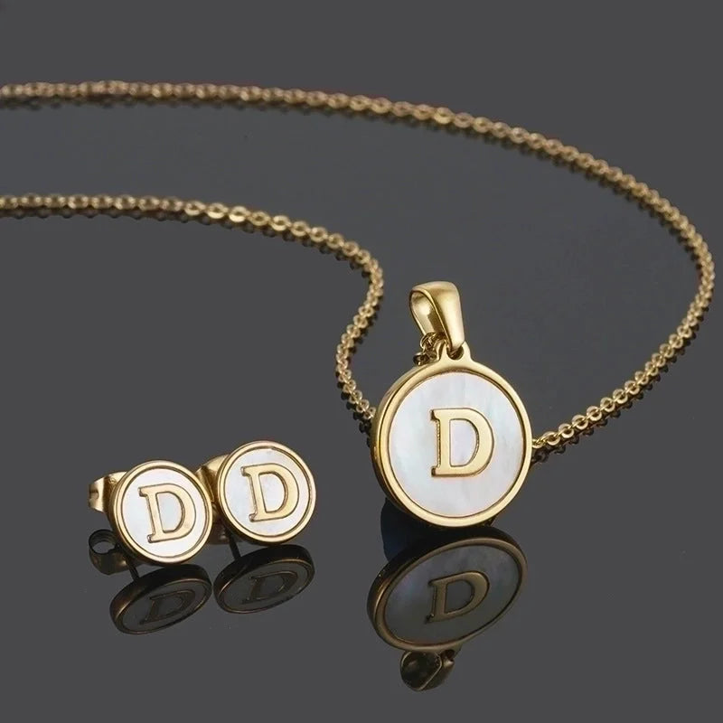 Minimalist Round Letter 304 Stainless Steel Shell 18K Gold Plated Gold Plated Stainless Steel Jewelry Sets
