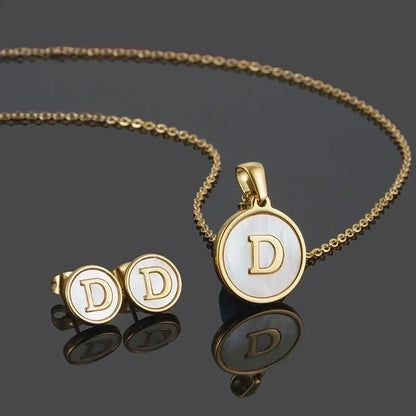 Minimalist Round Letter 304 Stainless Steel Shell 18K Gold Plated Gold Plated Stainless Steel Jewelry Sets