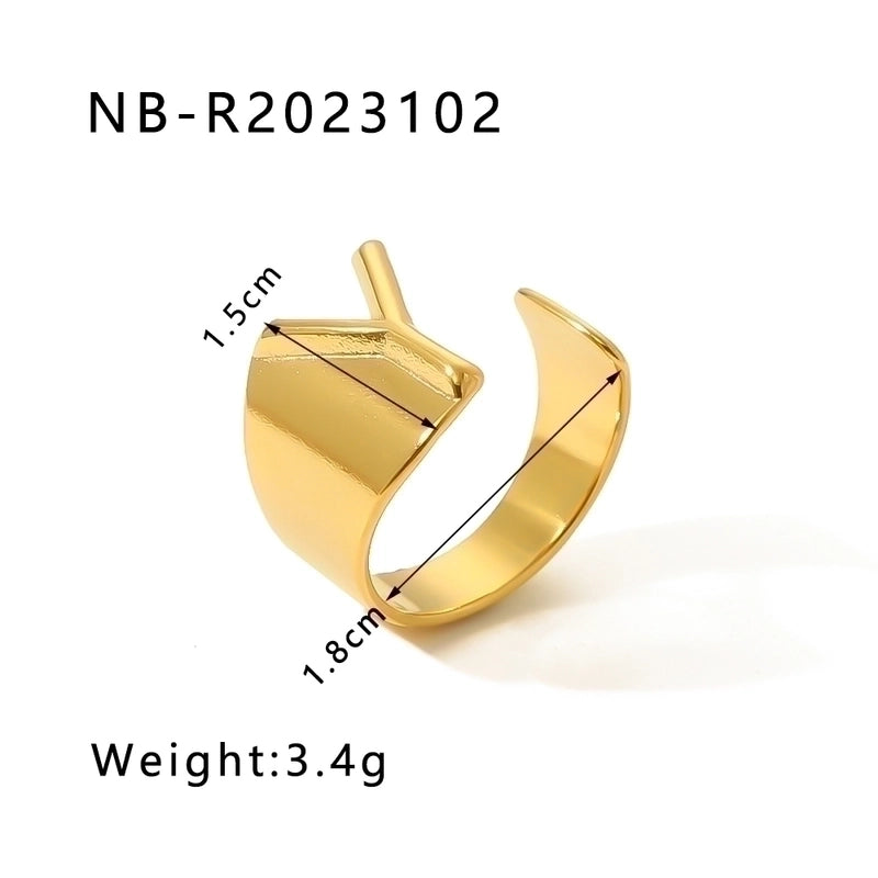 304 Stainless Steel 18K Gold Plated Modern Style Minimalist Asymmetrical Plating Letter Open Rings
