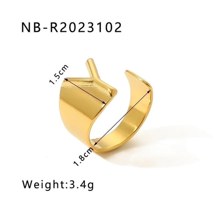 304 Stainless Steel 18K Gold Plated Modern Style Minimalist Asymmetrical Plating Letter Open Rings