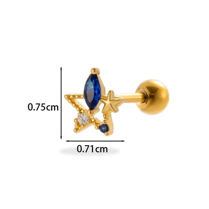 1 Piece Ear Cartilage Rings & Studs Minimalist Classic Style Pentagram Heart Shape Flower 316L Stainless Steel Copper Plating Inlay Zircon