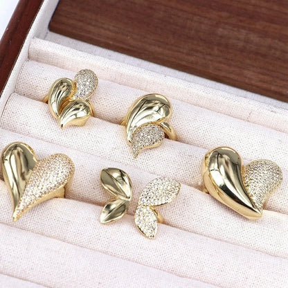 Copper 18K Gold Plated Plating Inlay Heart Shape Butterfly Zircon Open Rings