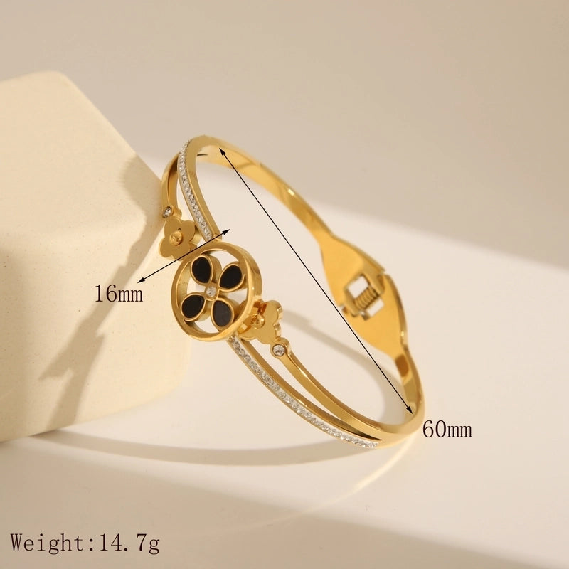 French Style Classic Style Commute Solid Color Flower 304 Stainless Steel 18K Gold Plated Zircon Bangle In Bulk