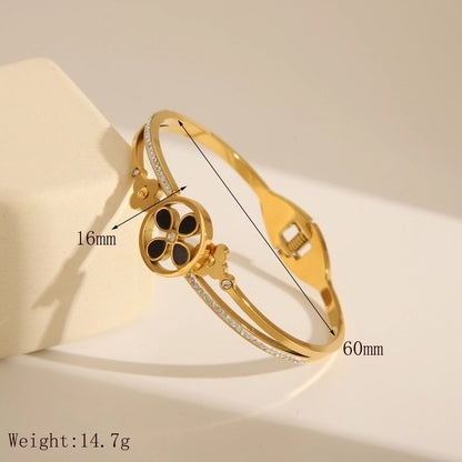French Style Classic Style Commute Solid Color Flower 304 Stainless Steel 18K Gold Plated Zircon Bangle In Bulk
