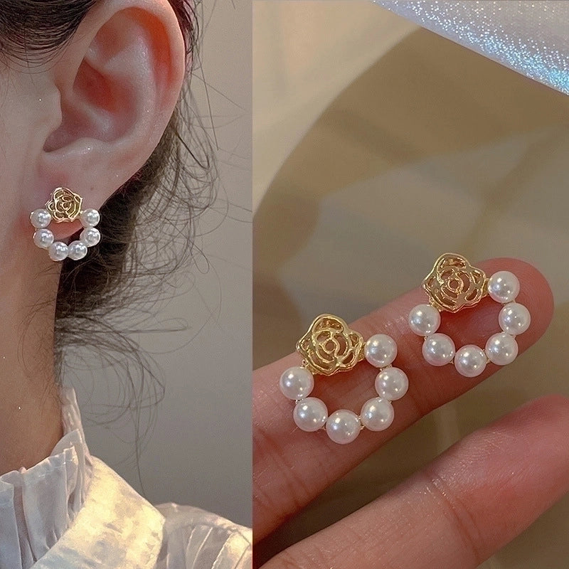 2 Pieces Fashion Heart Shape Flower Copper Beaded Plating Inlay Pearl Zircon Earrings Ear Studs 1 Pair