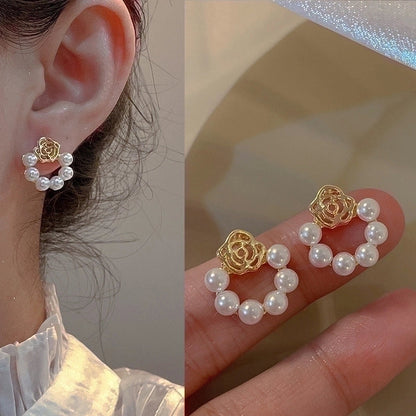 2 Pieces Fashion Heart Shape Flower Copper Beaded Plating Inlay Pearl Zircon Earrings Ear Studs 1 Pair