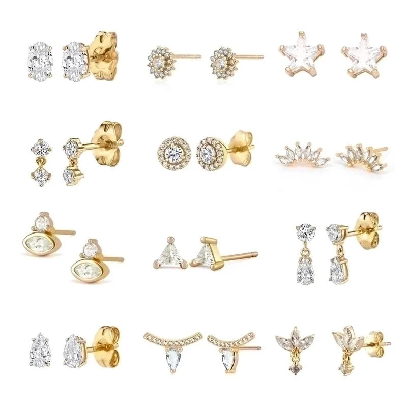 1 Pair Minimalist Star Water Droplets Inlay 925 Sterling Silver Copper Artificial Diamond Ear Studs