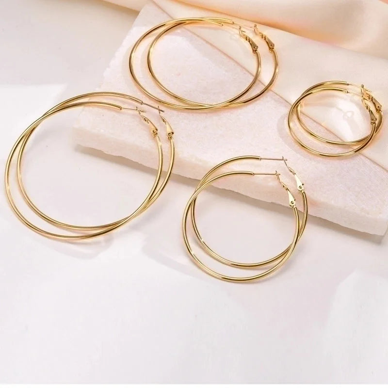 1 Pair Minimalist Geometric 304 Stainless Steel Gold Plated Hoop Earrings