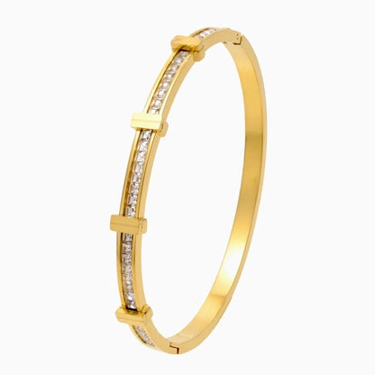 Minimalist Shiny Geometric Titanium Steel Gold Plated Zircon Bangle In Bulk