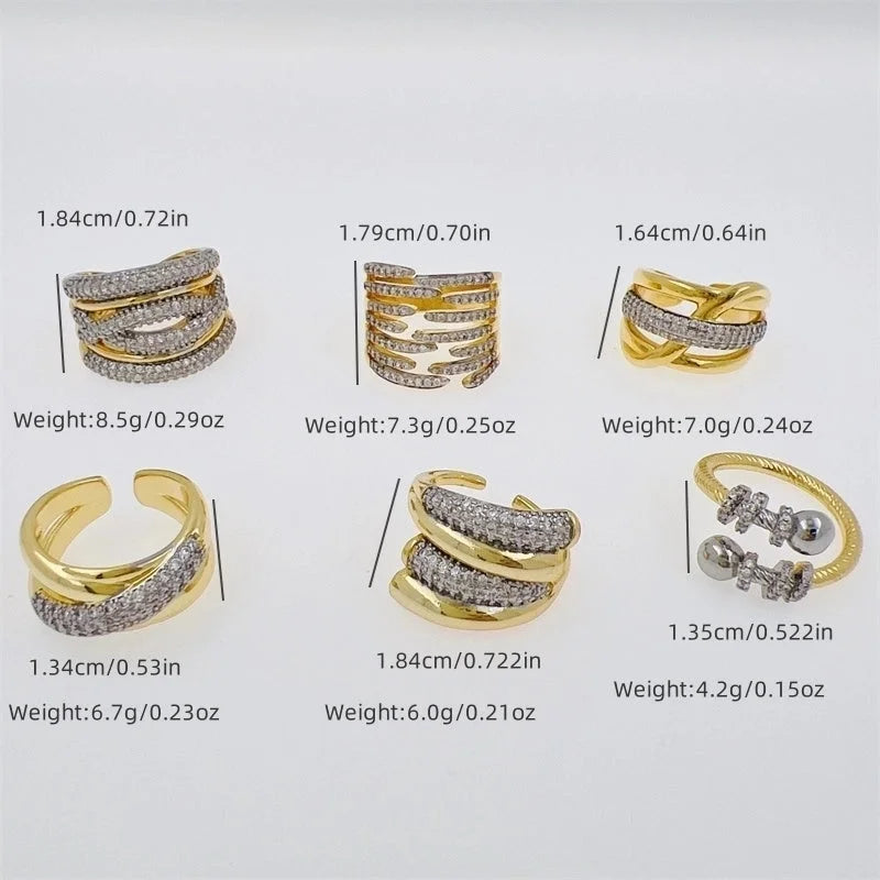 Copper 18K Gold Plated Inlay Geometric Zircon Open Rings