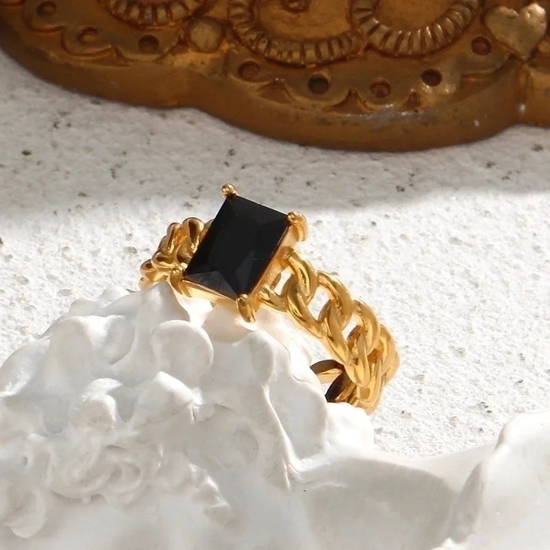 Fashion Geometric Stainless Steel Geometry National Tide Metal Zircon Gold Plated Rings