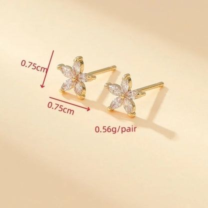 1 Pair Minimalist Shiny Flower Plating Inlay Copper Zircon Gold Plated Ear Studs