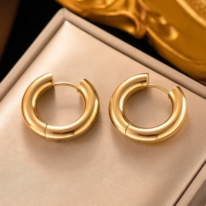1 Pair Minimalist Round Plating 304 Stainless Steel 18K Gold Plated Hoop Earrings