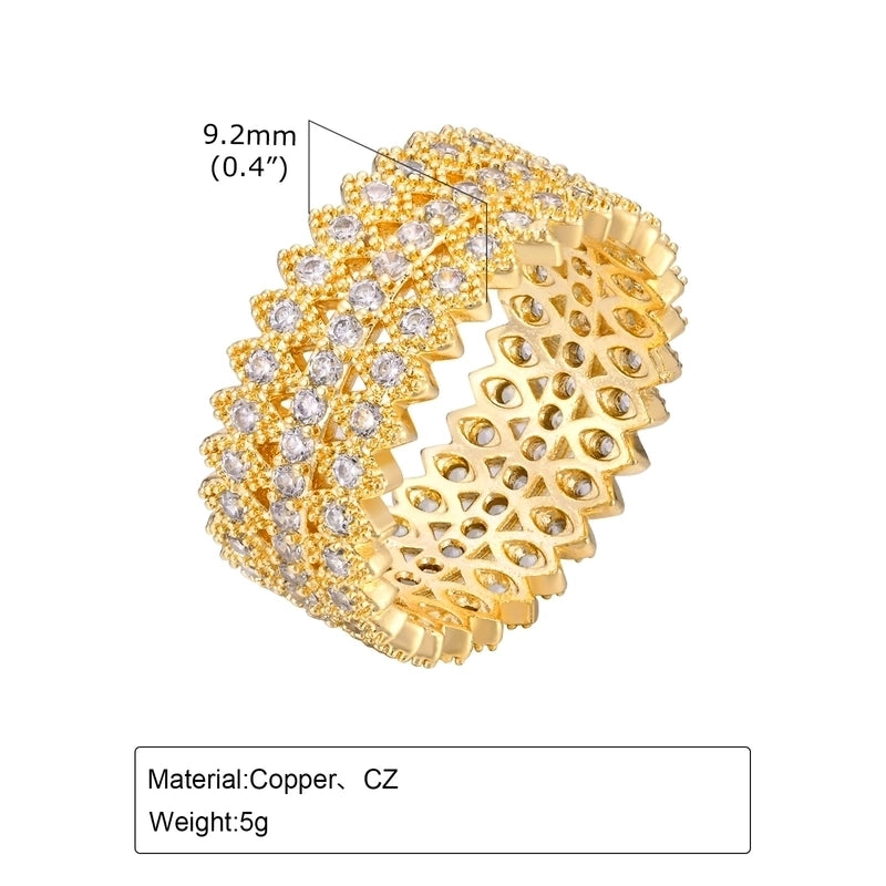 Copper 18K Gold Plated Sweet Shiny Inlay Solid Color Zircon Rings