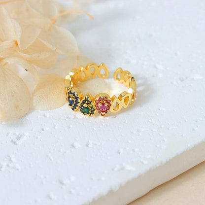 Sweet Round Copper Plating Inlay Rhinestones 18k Gold Plated Open Rings