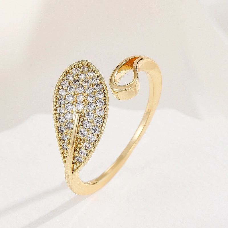 Lady Heart Shape Crown Flower Copper Zircon Inlay Open Rings