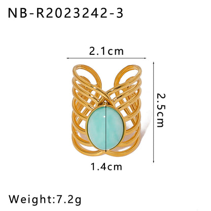 Open Ring IG Style Natural Stone Geometric Stainless Steel Electroplating Rings
