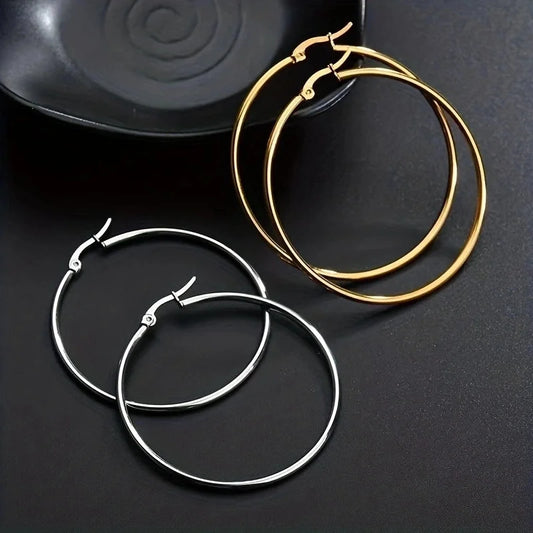 1 Pair Basic Minimalist Commute Round 304 Stainless Steel 18K Gold Plated Earrings