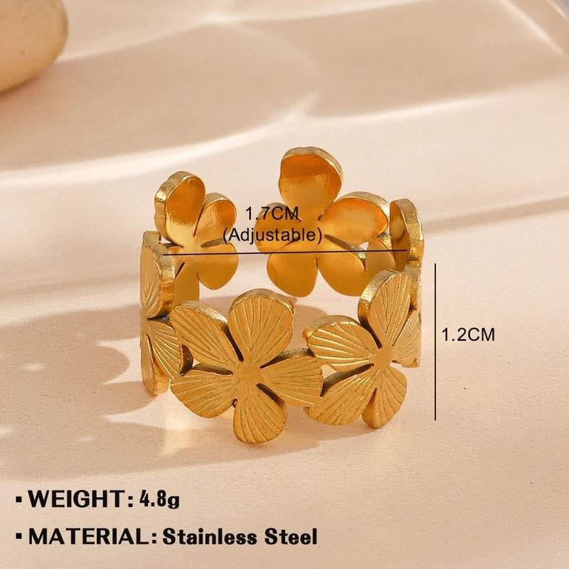 Minimalist Flower 304 Stainless Steel Plating Open Rings