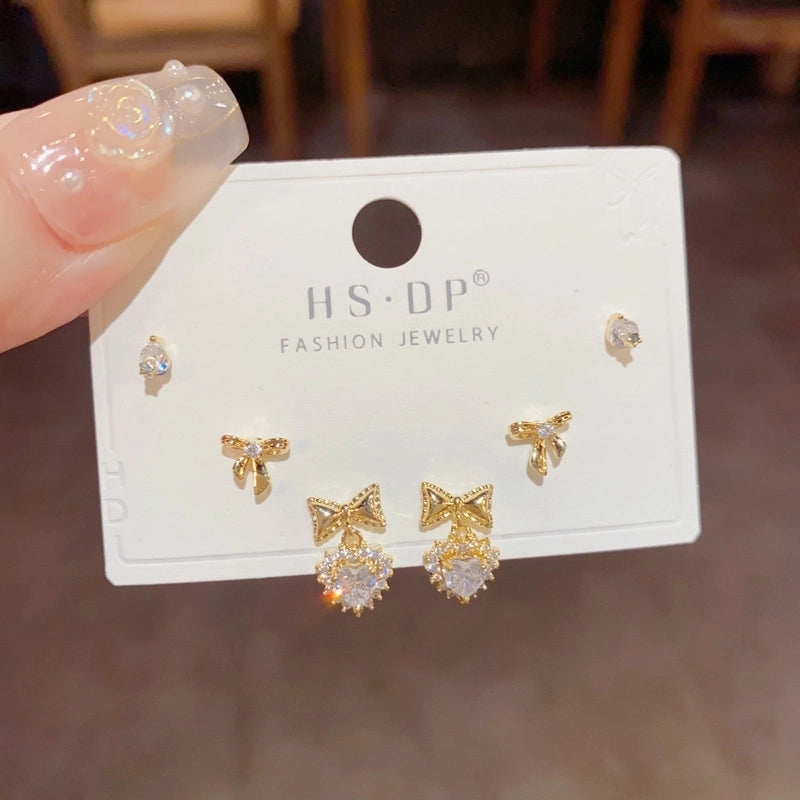 Fashion Geometric Copper Plating Artificial Pearls Zircon Earrings 3 Pairs