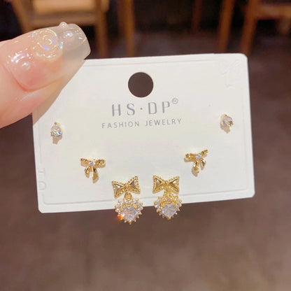 Fashion Geometric Copper Plating Artificial Pearls Zircon Earrings 3 Pairs