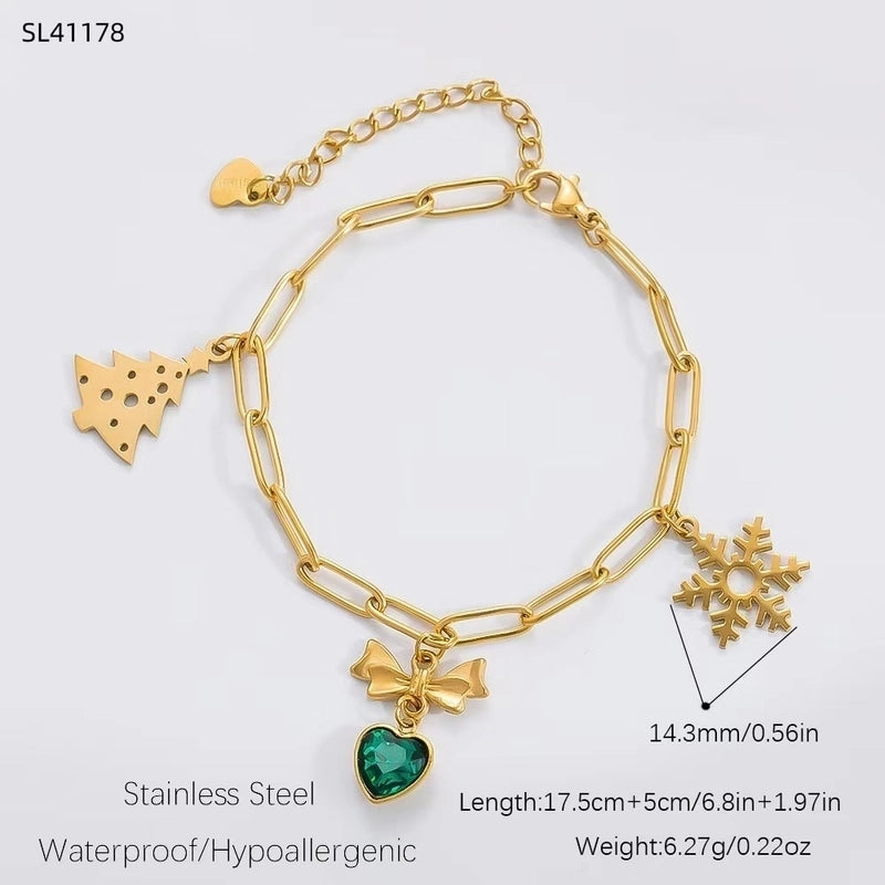Cute Modern Style Christmas Tree Bow Knot Snowflake 304 Stainless Steel Plating Bracelets Earrings Necklace