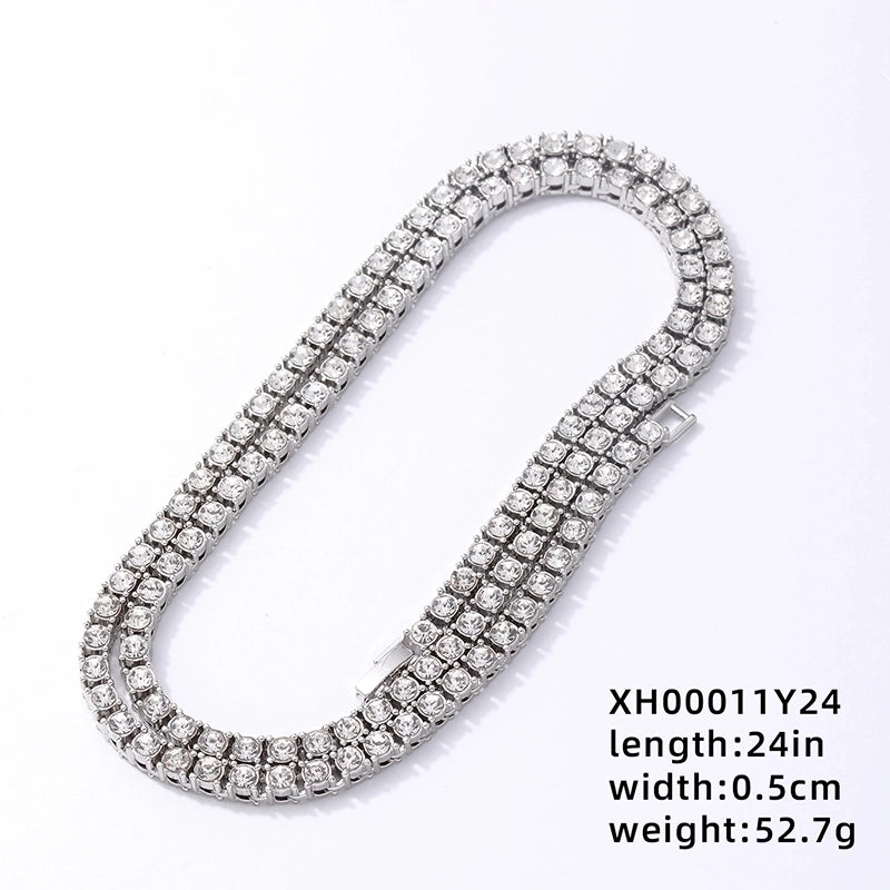 Copper Hip-Hop Inlay Round Zircon Bracelets Necklace