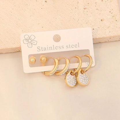 3 Pairs Minimalist Classic Style Heart Shape Butterfly Plating Inlay 304 Stainless Steel Zircon 18K Gold Plated Drop Earrings