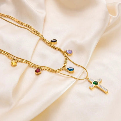 Elegant Streetwear Cross Four Leaf Clover Heart Shape 304 Stainless Steel Zircon Plating Pendant Necklace