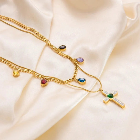 Elegant Streetwear Cross Four Leaf Clover Heart Shape 304 Stainless Steel Zircon Plating Pendant Necklace