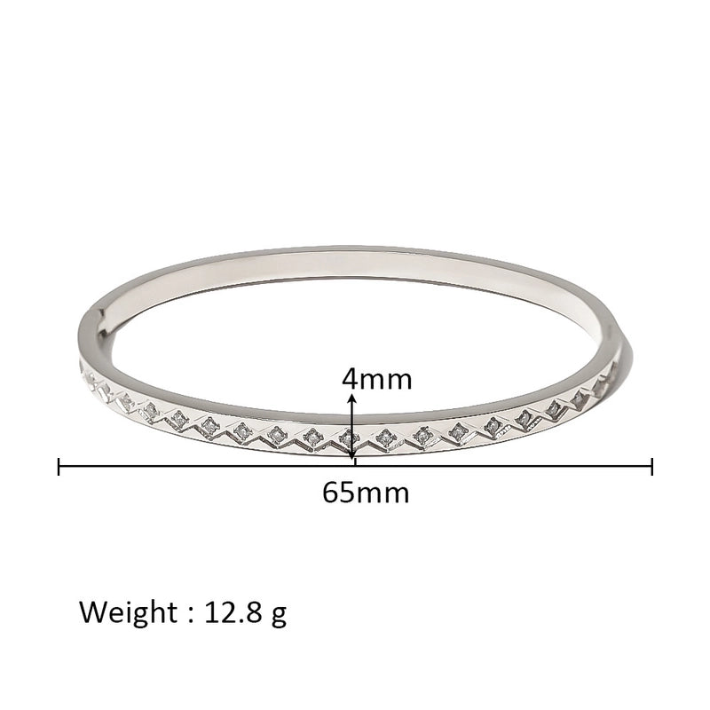 Minimalist Shiny Solid Color 316L Stainless Steel 18K Gold Plated Zircon Bangle In Bulk