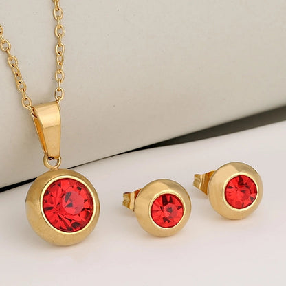 Luxurious Classic Style Shiny Round 304 Stainless Steel Crystal Zirconium 18K Gold Plated Plating Jewelry Set