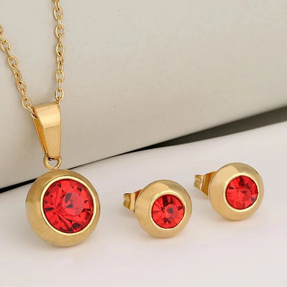 Luxurious Classic Style Shiny Round 304 Stainless Steel Crystal Zirconium 18K Gold Plated Plating Jewelry Set