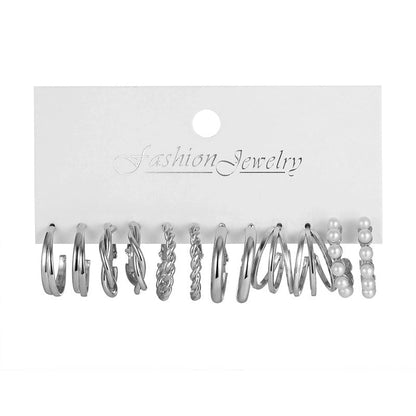 Retro Geometric Alloy Artificial Pearl Hoop Earrings 1 Set