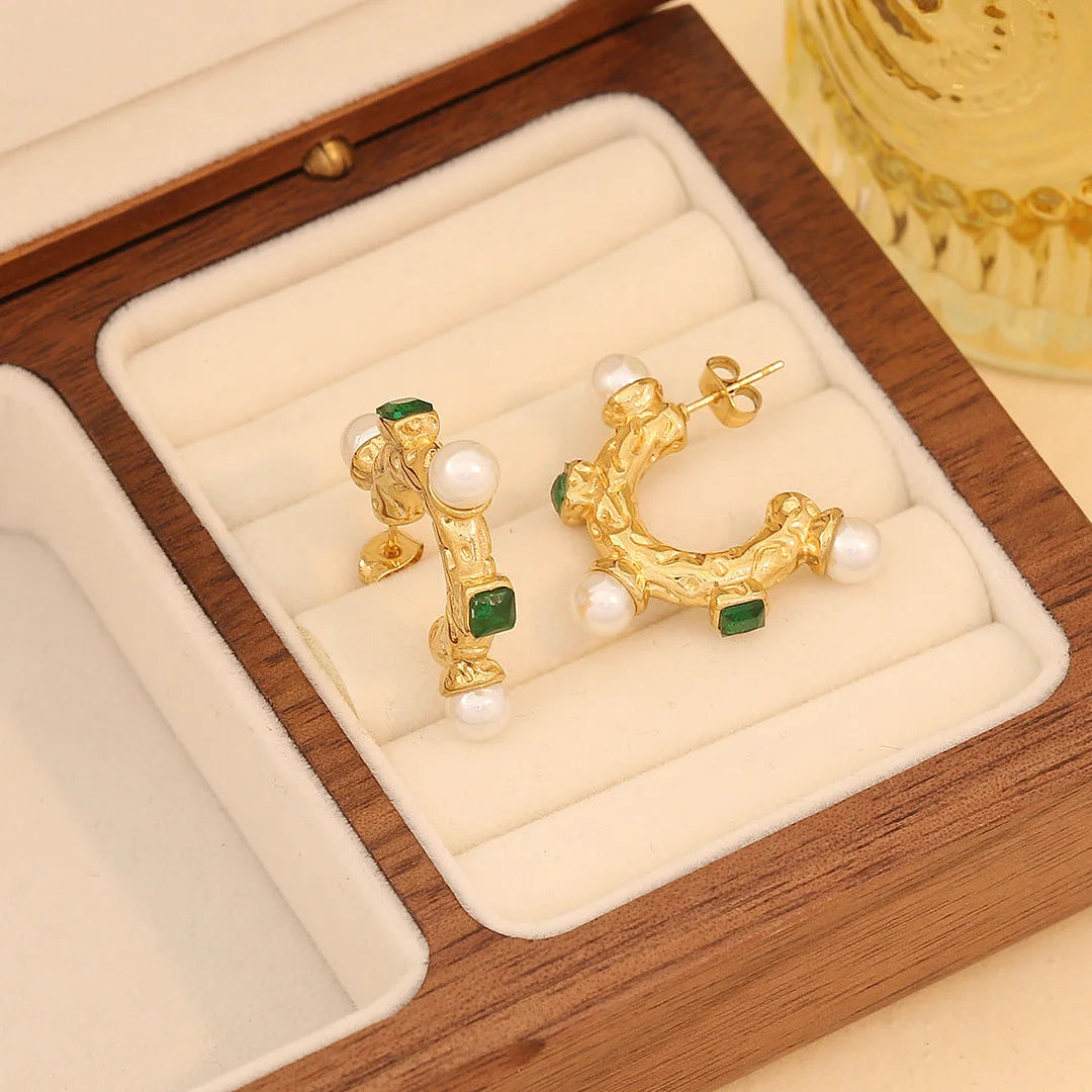 Vintage Retro Stripe Stainless Steel Oil Dripping Earrings