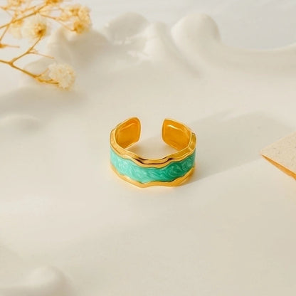 Minimalist Love Heart Shape Eye 304 Stainless Steel Rhinestones 18K Gold Plated Enamel Plating Inlay Open Rings