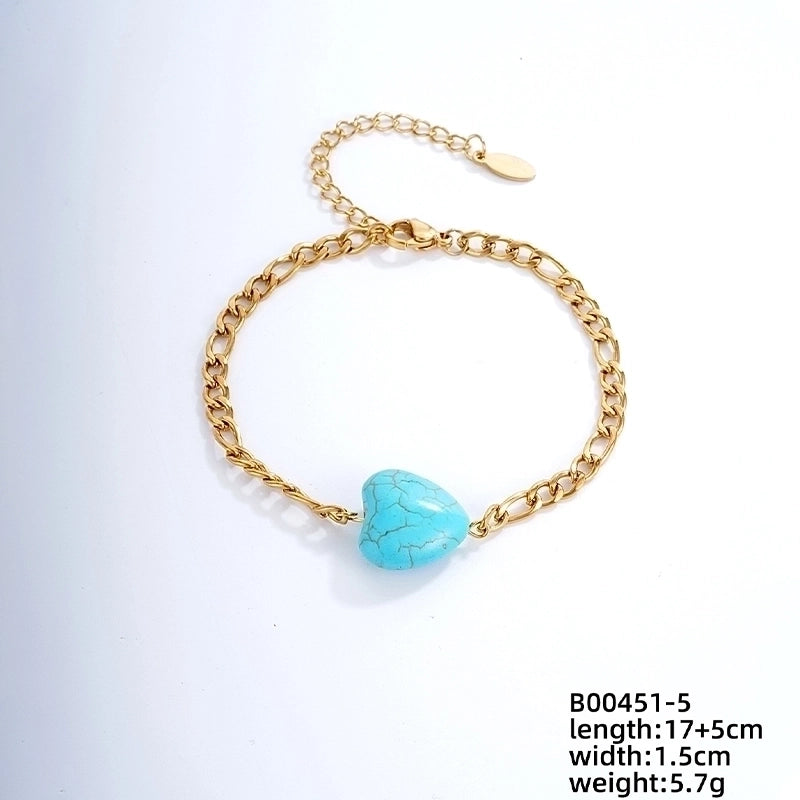 Vintage Style Ethnic Style Geometric 304 Stainless Steel Turquoise K Gold Plated Bracelets In Bulk