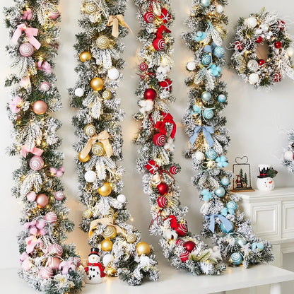 Christmas Pe Encrypted White Flocked Ribbon Decoration Christmas Vine Hotel Mall Window Storefront Scene Arrangement Hanging