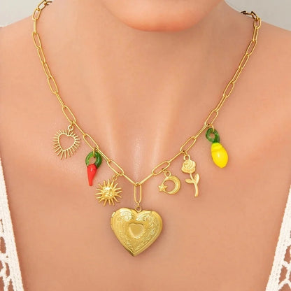 Casual Vacation Heart Shape 304 Stainless Steel Plating Multi Charms Necklace