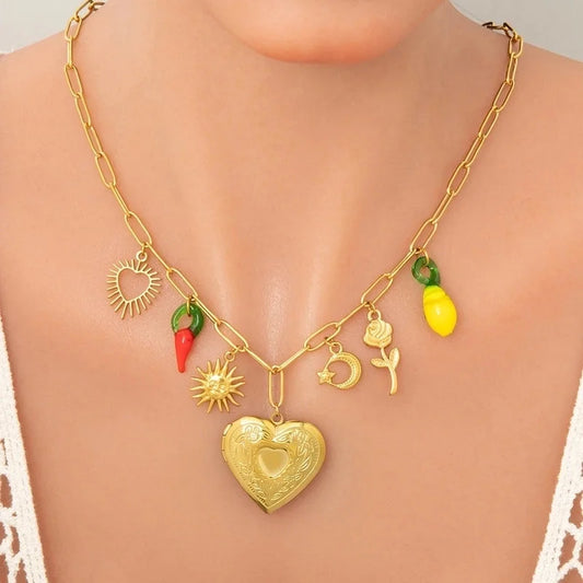 Casual Vacation Heart Shape 304 Stainless Steel Plating Multi Charms Necklace