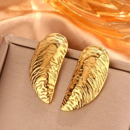 1 Pair Minimalist Sector Leaves Heart Shape Pleated 304 Stainless Steel 18K Gold Plated Ear Studs