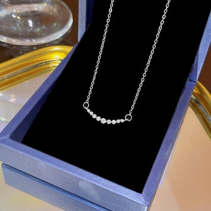 Elegant Classic Style Geometric Moon Bow Knot Titanium Steel Zircon Pendant Necklace