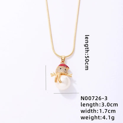 Stainless Steel Copper Plating Inlay Christmas Hat Christmas Tree Snowman Freshwater Pearl Zircon Pendant Necklace