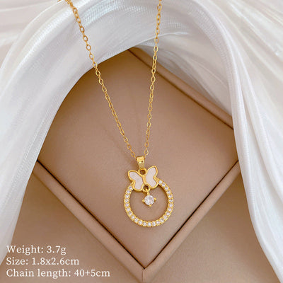 Minimalist Geometric Titanium Steel Diamond Inlay Necklaces