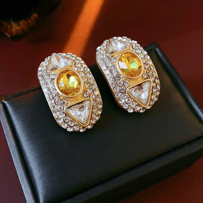 Medieval Quadrilateral Round Geometric Alloy Diamond Inlay Earrings