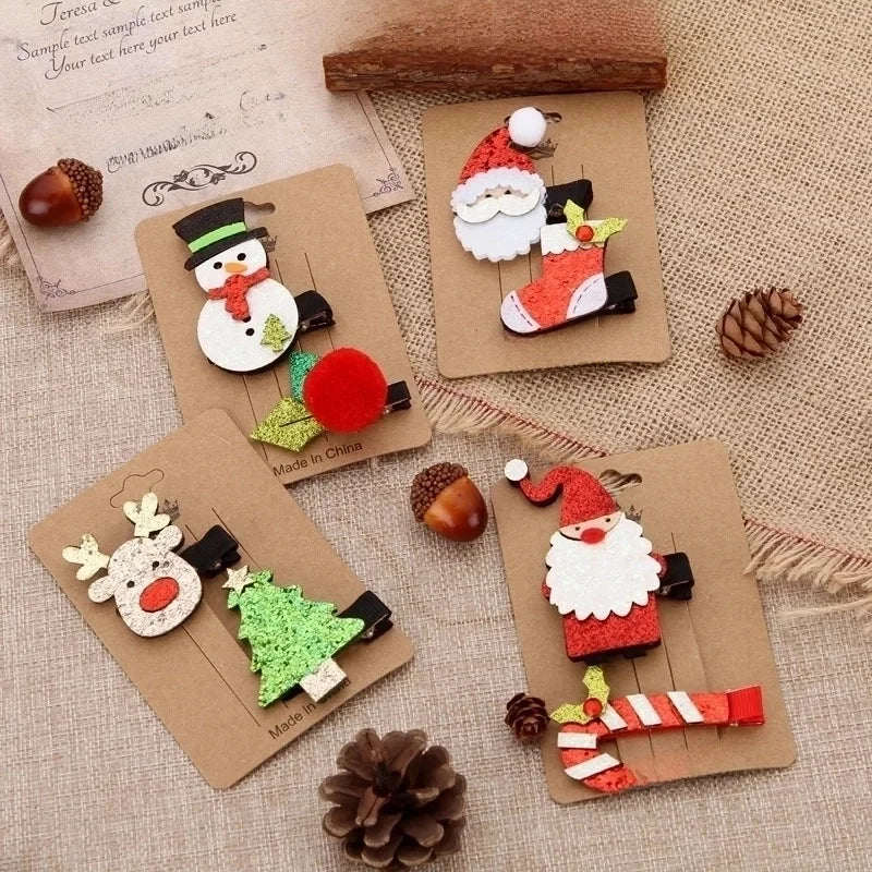 Cartoon Style Christmas Tree Santa Claus Alloy Sequins Hair Clip 2 Pieces