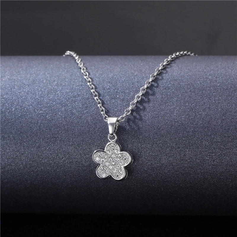 Stainless Steel Titanium Steel White Gold Plated Minimalist Plating Inlay Water Droplets Flower Zircon Pendant Necklace