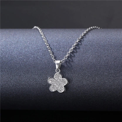 Stainless Steel Titanium Steel White Gold Plated Minimalist Plating Inlay Water Droplets Flower Zircon Pendant Necklace