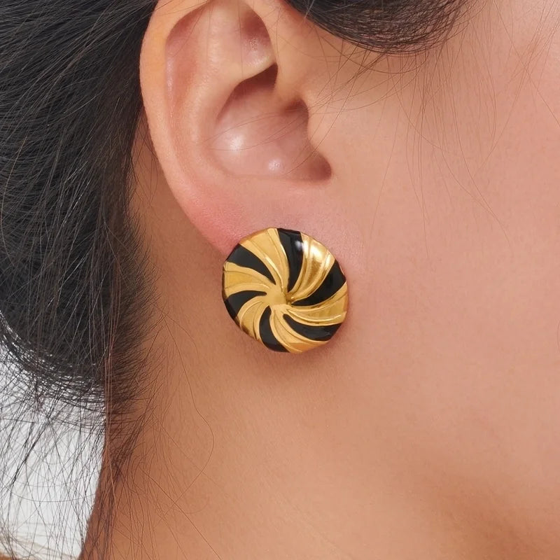 1 Pair Christmas Casual Minimalist Round Spiral Stripe Enamel Plating 304 Stainless Steel 18K Gold Plated Ear Studs