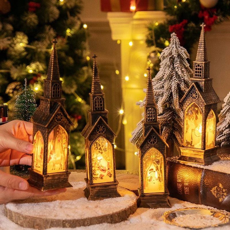 2 Pieces Christmas Decoration Church Style Light Emitting Cartoon Ornaments Atmosphere Night Light Plastic Candle Light Ornaments